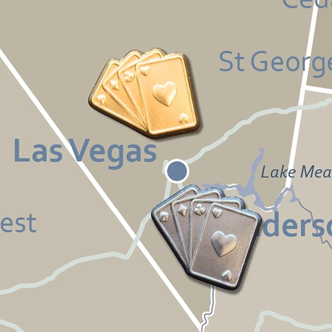 Playing Cards Push Pins - Silver Deck of Cards Map Pins for Cork Boards, Maps, or Lapel Use - Designed in USA - Set of 10