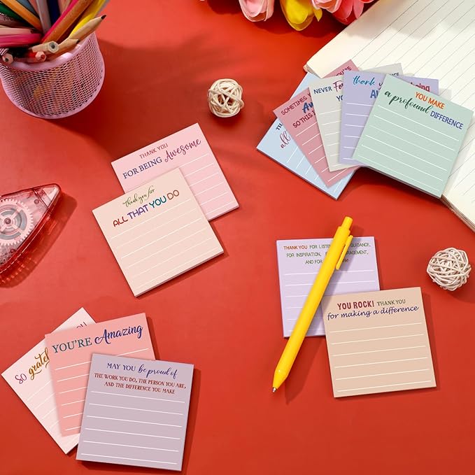 Yinder 24 Pcs Employee Appreciation Sticky Notes New Year Gift Bulk Motivation Sticky Note Pads Inspirational Gift for Teacher Nurse Staff Coworker Office Supply 3 x 3'' (Appreciation,Aesthetics)