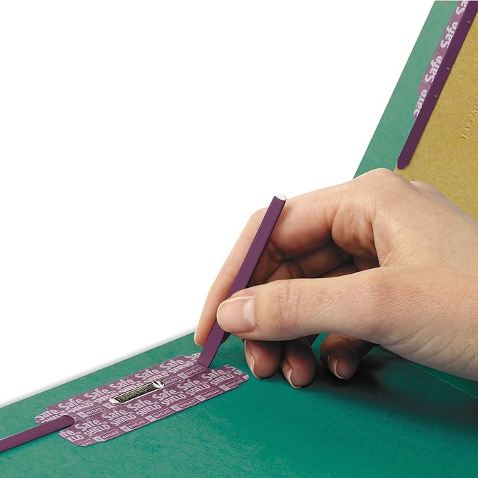 Smead 100% Recycled End Tab Pressboard Classification File Folder with SafeSHIELD Fasteners, 2 Dividers, 2" Expansion, Letter Size, Green, 10 per Box (26785)