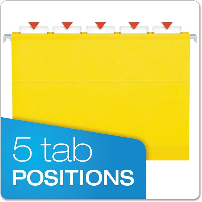 Pendaflex Extra Capacity Reinforced Hanging Folders, Letter Size, Yellow, 25 per Box (4152X2YEL)