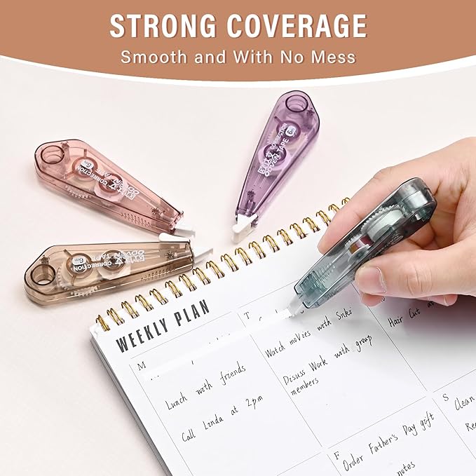 BAYTORY 8 Pcs White Correction Tape, Aesthetic Pull Out Tape 0.2" x 236" for Instant Corrections and Easy to Use Applicator, Correct Wrong Writing for Teacher & Classroom supplies (Morandi)
