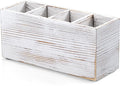 Pencil Pen Holder for Desk, White Washed Wood Office Desk Organizers and Accessories with 4 Slots for Countertop, Makeup Brush Holder Organizer for Bathroom Vanity, Silverware Caddy for Party