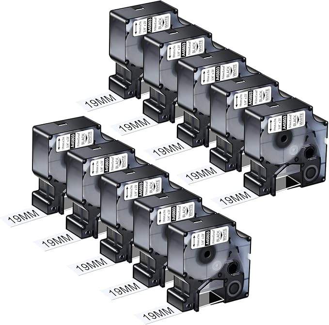 NineLeaf 10PK 19mm Black on White Tape Compatible for DYMO D1 Label Tape 45803 S0720830 3/4" x 23ft for Dymo Label Maker Refills LabelManager 300 350D 400 420P 500TS LabelPoint 300 LabelWriter 450 DUO