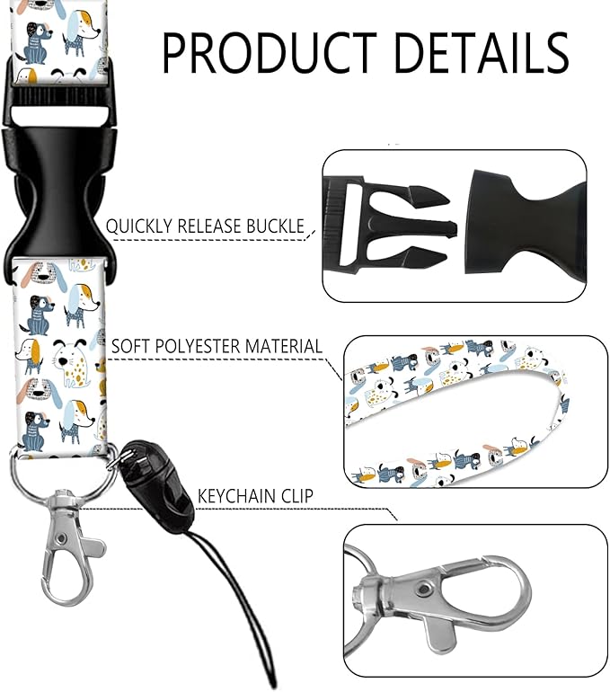 BLOCIT Lanyards for ID Badges and Keys, Funny Badge Reel Retractable with Clip,ID Badge Holder with Breakaway Lanyard, Teacher Nurse Office Gifts（White Puppy Dog）