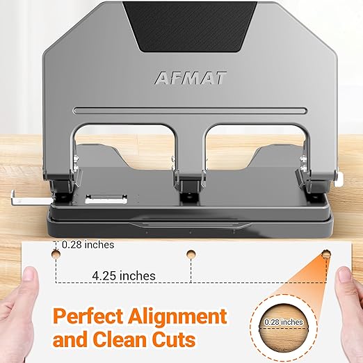 AFMAT 3 Hole Punch, 9/32" Hole Diameter, 40-Sheet 3 Hole Puncher for Binder, 50% Reduced Effort, Metal Heavy Duty Hole Puncher w/ 10,000+ Uses, Bulit-in S.S. Paper Guide, Large Chip Tray, Gray, HPX3