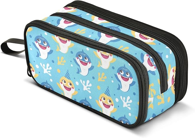 Custom Cute Baby Shark Pencil Case Box Boys Girls Personalized Name Large Pencil Pouch Stationery Pen Bag Organizer for Kids Adults School Office