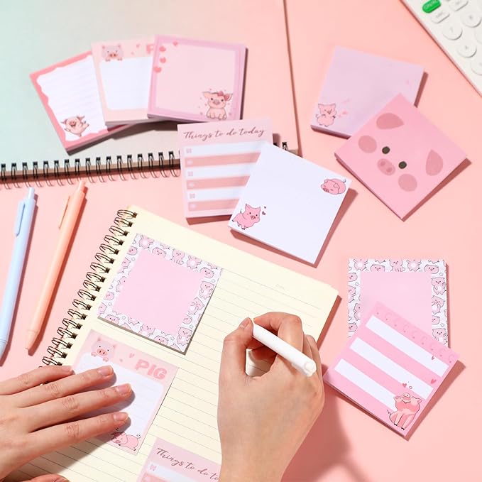 9 Pads Piggy Sticky Notes 3x3 Inch Cute Self Stick Notepads Notes Adhesive Memo Pad Office Decor Gifts for Students School Teacher Meeting Office Supplies