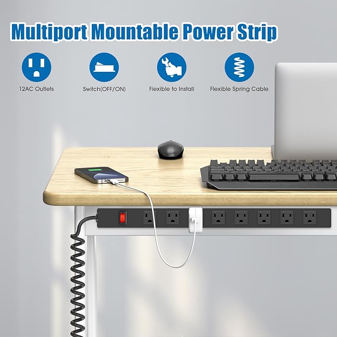 HHSOET 2 Pack 8 Outlet Metal Wall Mount Power Strip, Surge Protector Long Power Strip with Switch, Heavy Duty Wide Spaced Surge Protector, 4 FT SJT 14AWG Black Spring Cord.