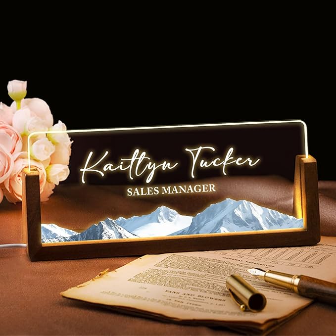 Desk Name Plate Personalized, Custom Office Light Up Name Plate for Desks, Desk Decorations for Women Men Office, Employee Appreciation Gifts for Coworkers