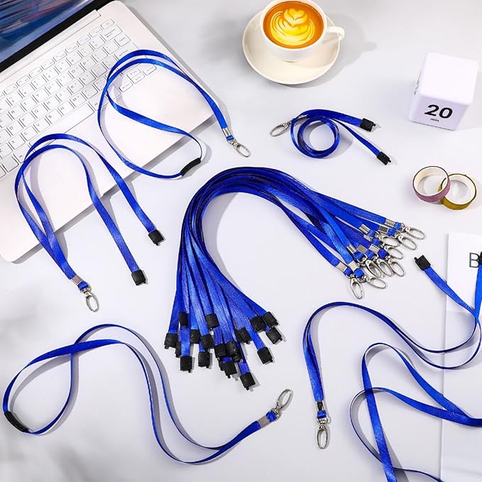 Harloon 200 Pcs Breakaway Lanyards Bulk Safety Nylon Flat Lanyard with Clip Swivel Hooks for ID Badge ID Card Holder(Blue)