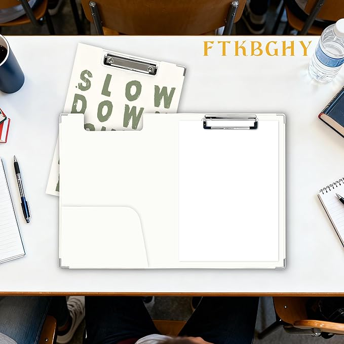 FTKBGHY Sage Green Inspirational Clipboard with Storage, Slow Down You're Doing Fine Motivational Metal Clipboard for Nurses Teachers Students School Office Desk Accessories, 12.4x9.25 Inch