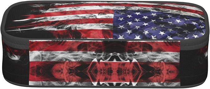 Kids Pencil Case for Boys Girls, Usa Flag Style Pencil Pouch Big Capacity Black Portable Pencil Box Stationery Storage Desk Pen Bag for School Office