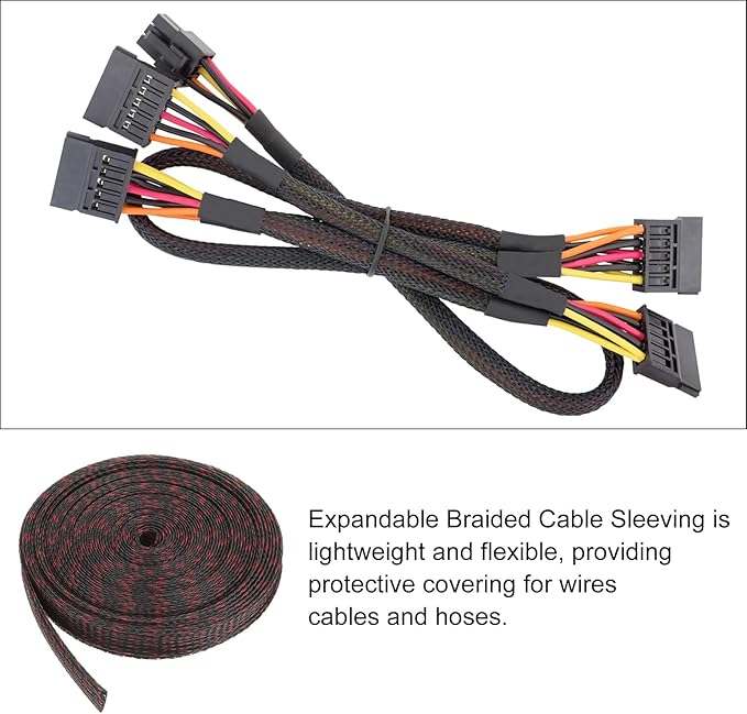 25ft PET Expandable Wire Loom 1/2 Inch, PET Braided Wire Sleeving Cable Management Sleeve Tubing [for Audio Video Home Office Cord Protector]-Black Red