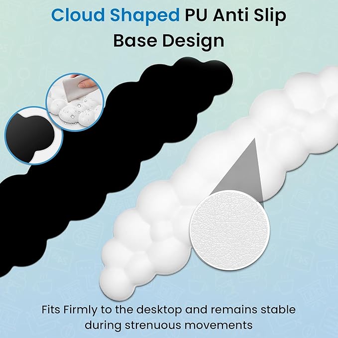 Cloud Keyboard Wrist Rest – Ergonomic Memory Foam Wrist Pad for Computer Keyboard, Comfortable Cloud Mouse Pad, Keyboard Wrist Rest and Cloud Coaster with Non-Slip Base