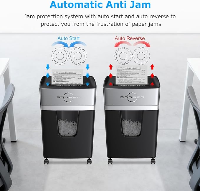 BONSEN 12-Sheet Micro-Cut Home Office Shredder with 5.3 Gal Bin, 40-Minute P-4 Security Level Paper Shredder for Plastic Credit Card, Staples, with Transparent Window & Anti-Jamming System, S3106