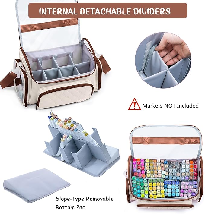 Large Marker Organizer Case Holds 200-300 Markers | Art Marker Storage Bag with Removable Dividers & Clear Top for Artists, Crafters & Travel - Pen, Pencil Alcohol Marker Holder - Art Supply