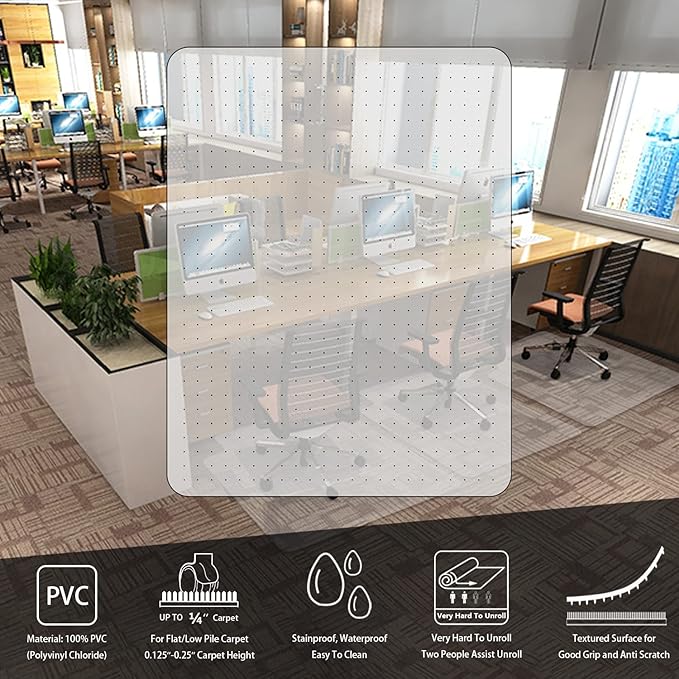 Amyracel Office Chair Mat for Low Pile Carpets, 53” x 45” Office Mats for Rolling Chairs, Clear Desk Chair Mat for Carpeted Floors, Easy Glide Floor Protector for Desk Chair