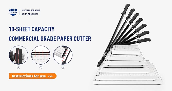 Guillotine Paper Cutter, 12 Inch Heavy Duty Guillotine, 12 Sheet Capacity Stack Paper Trimmer with Safety Blade Lock, 12" Cutting Length and Paper Cutter Slicer for Office Home School