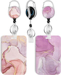 2 Pack Marble ID Badge Holder with Heavy Duty Retractable Reel Keychain for WomenStudents,Teachers, Nurses, Office Use
