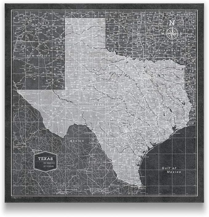 Conquest Maps Push Pin Texas Map Board - With Push Pins to Mark Texas Travel - Handmade in Ohio, USA - Design: Modern Slate