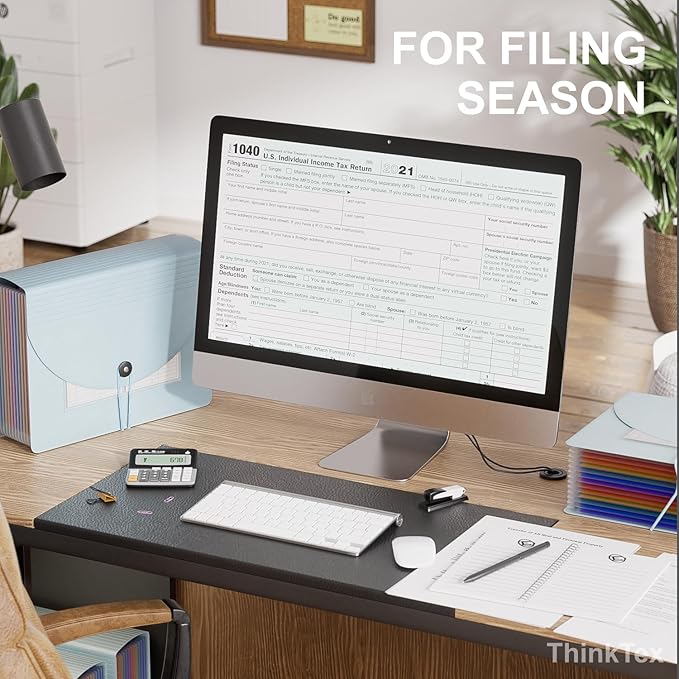 ThinkTex Accordion File Organizer, 12 - Pocket Expanding File Folders for Paper Receipts, Bill&Taxes Organizer, Letter/A4 Size Document Holder for School, Office, Home with Colorful tabs-Light Blue