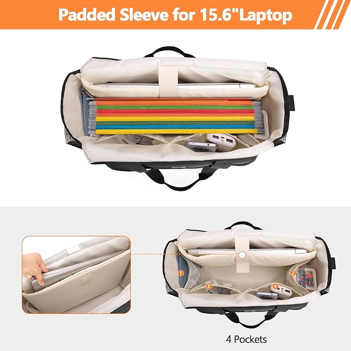 LoDrid Large File Folder Bag with Padded Sleeve for 15.6'' Laptop, File Organizer with Reinforced Straps for Work