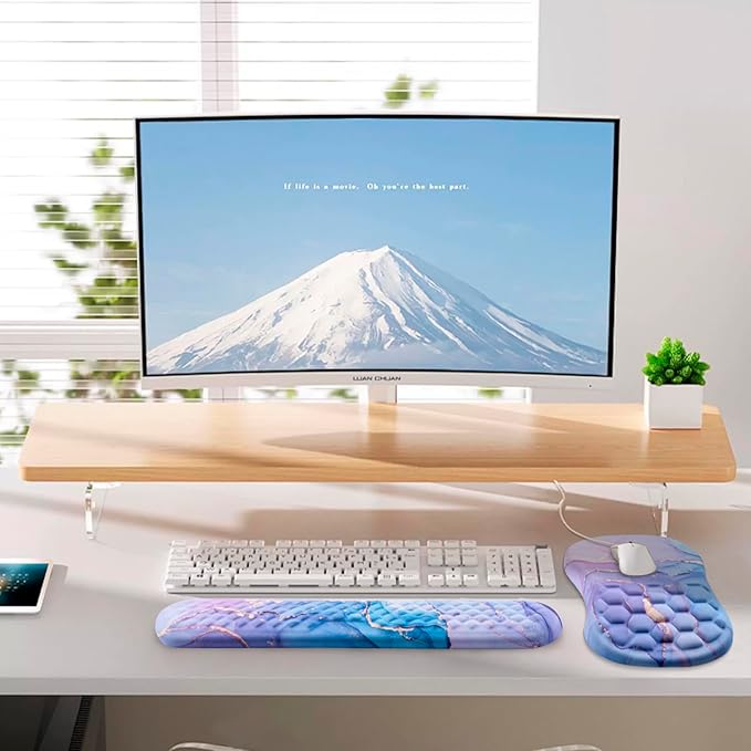 Mouse Pad Wrist Support, Laokiiy 2 in1 Keyboard Wrist Rest+ Ergonomic Mouse Pad, Non-Slip Wrist Rest for Computer Keyboard, Made Easy Typing & Relieve Wrist Pain(Blue Pink Marble)