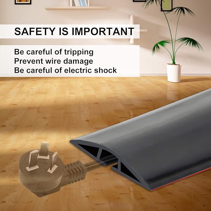 10Ft Floor Cord Cover Silicone Cable Protector Easy to Install Wire Organizer and Hider Ideal Extension Cord Cover for Home, Office, Garage (Black-10Ft)