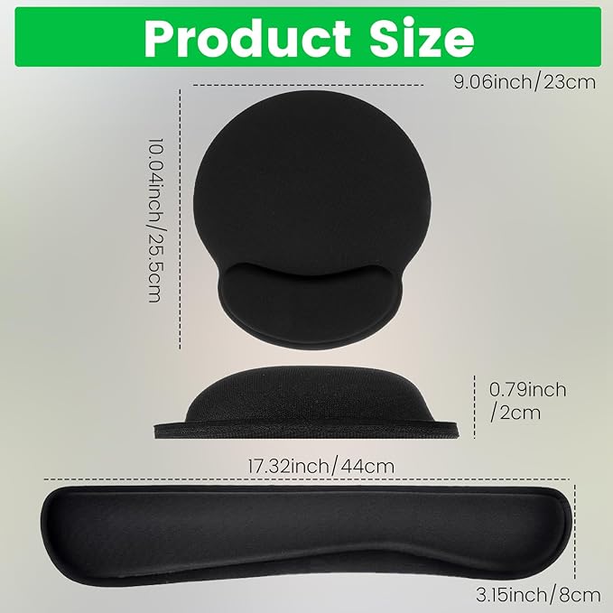 6 Pcs Mouse Pad and Keyboard Wrist Rest - Ergonomic Wrist Pad for Computer Keyboard and Mouse Pad, Memory Foam Wrist Support for Comfy Typing (Classic Black)