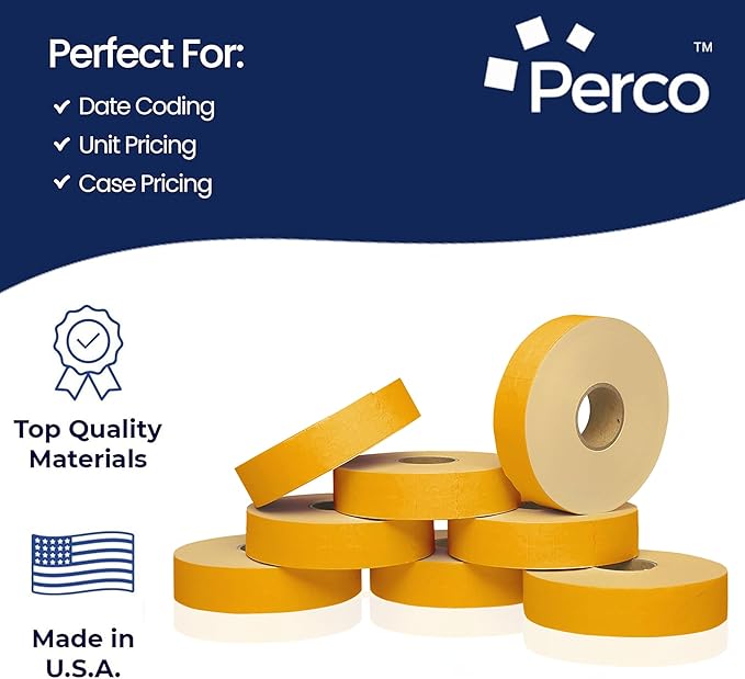 Perco Fluorescent Orange Pricing Labels for Monarch 1131 Price Gun - 1 Sleeve, 8 Rolls, 20,000 Price Marking Labels - with Ink Roll Included