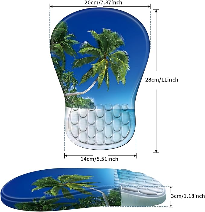 YIWEI Ergonomic Mouse Pad with Wrist Rest - Comfortable Office Mousepad with Memory Foam Wrist Support for Carpal Tunnel Relief, Mouse Pads with Non-Slip Base for Gaming and Home (Beach-3)