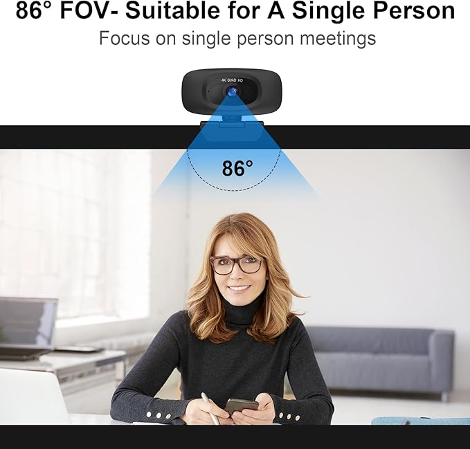 Combess 4K Webcam for Streaming Webcam for PC, 1/2.5'' Sensor, Autofocus, 2 Noise Reduction Mics, Built-in Privacy Cover, for PC/Zoom/Skype/Team/Laptop/MacBook/Windows