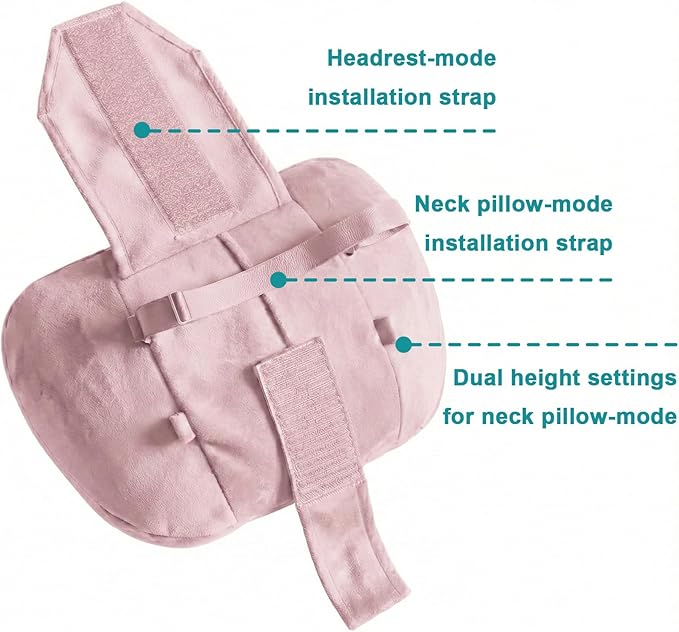2PCS Car Pillow for Car Neck Pillow for Driving Seat Lumbar Support Soft Cushion with Extra Filling Accessories Back Support for Travel Nap and Trips Sleeping (Light Pink, Head)