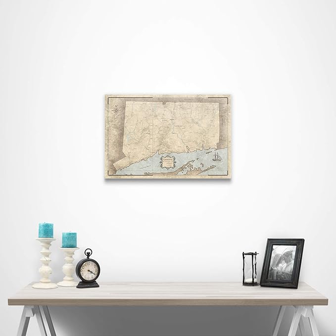 Push Pin Connecticut Map Board - With Push Pins to Mark Connecticut Travels - Handmade in Ohio, USA - Design: Rustic Vintage