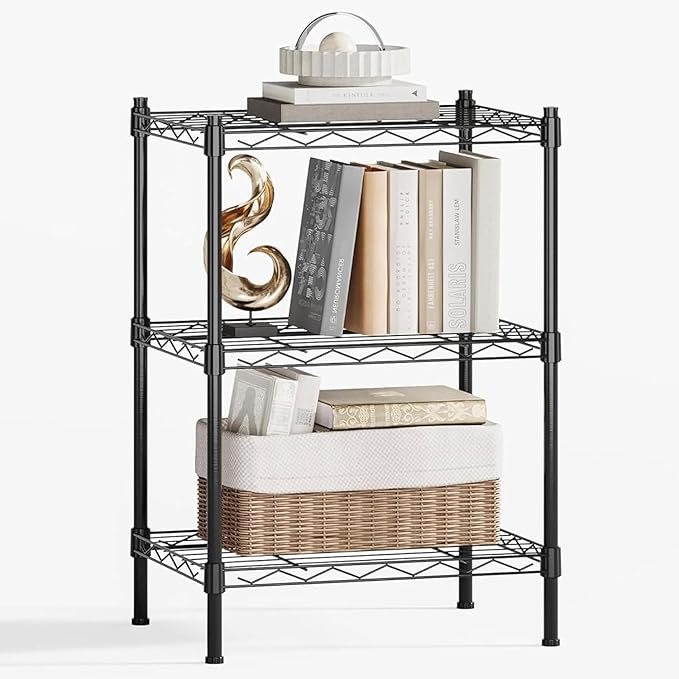 3-Tier Heavy Duty Wire Shelving Unit with Lockable Wheels, Metal Storage Rack for Garage, Pantry, Kitchen & Living Room, 39.4" H × 36.9" L × 18.6" D