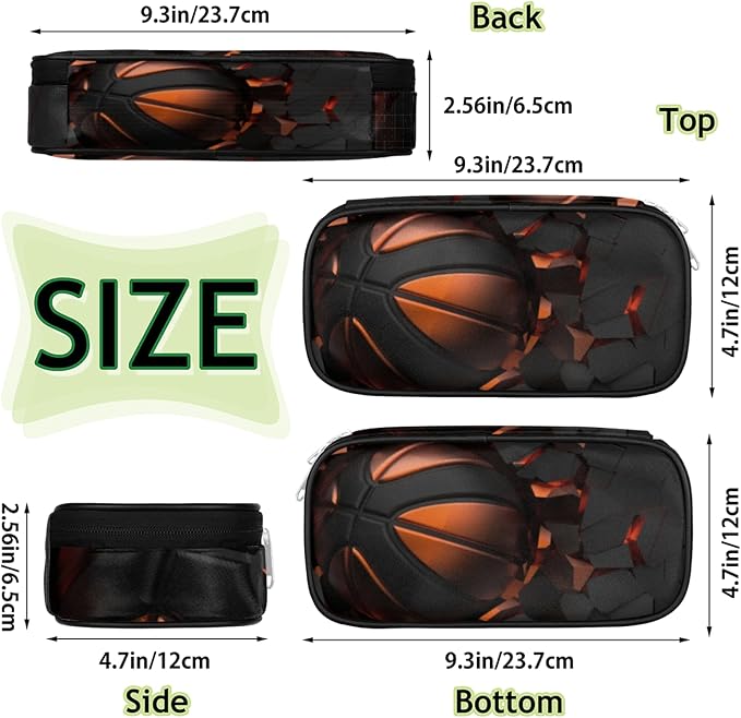 Pardick PU Leather Pencil Case Basketball Pencil Organizer with Zipper, Pencil Box for Boys Girls, Office School