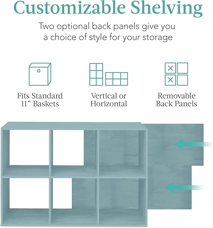 Best Choice Products Kids Bookcase 6-Cube Storage Organizer, 11in Shelf Opening, Bookshelf, Toy Storage, Customizable w/ 3 Removable Back Panels – Light Blue