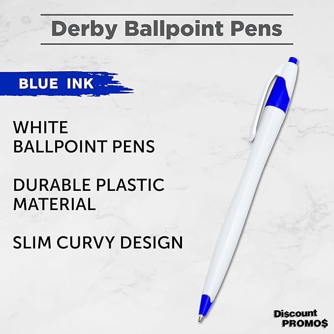 DISCOUNT PROMOS Slim Curvy Ballpoint Pens Set of 10, Bulk Pack - Blue Ink, Retractable, Great for Office, School, Tradeshows - Blue