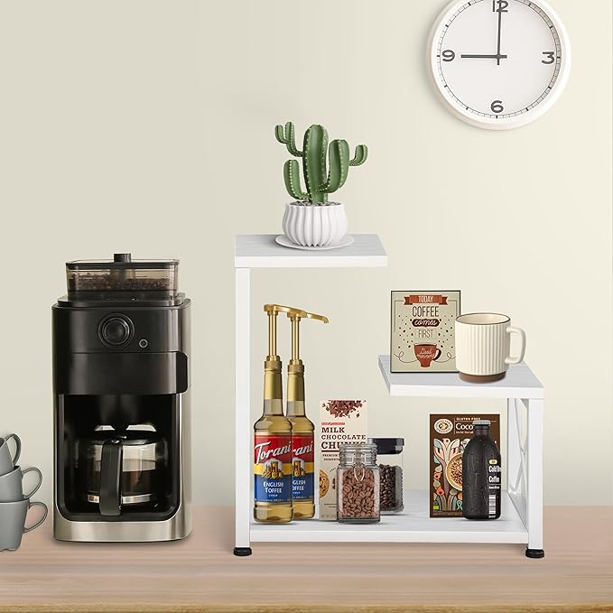 Desk Shelf Organizer, 3 Tier Storage Shelf Riser Display Stand, Wood Desktop Organizer Small Bookshelf, Desktop Shelf for Office Decor and Desk Accessories, White