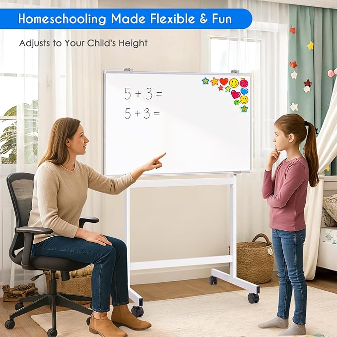 Maxtek Mobile Whiteboard Stand with Wheels, Height Adjustable No Drill Needed Dry Erase Board Easel Stand for Classroom, Office, Home & School, Whiteboard Stand Only