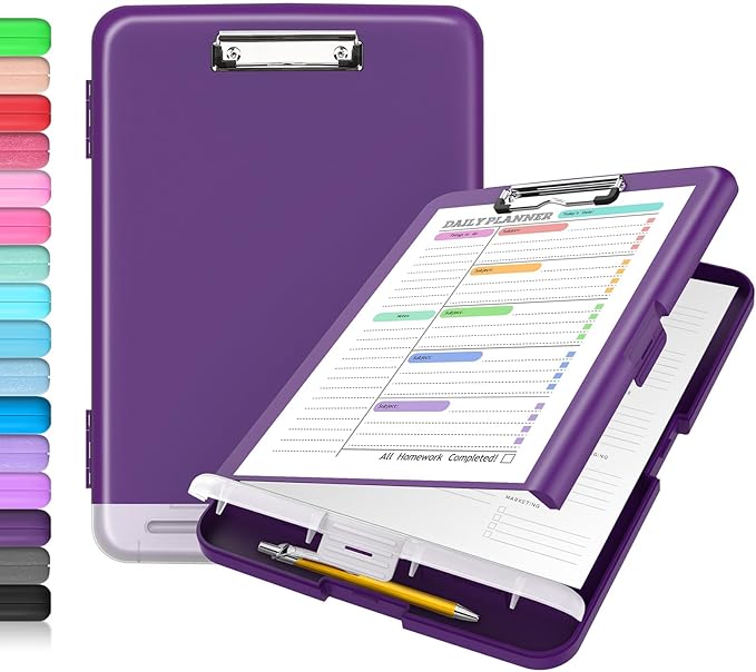 Sooez Clipboard with Storage, High Capacity Nursing Clip Board 8.5 x 11 with Pen Holder & Low Profile Clip, Plastic Clipboards Case Box, Teacher Must Haves School Office Supplies,Letter Size/ A4