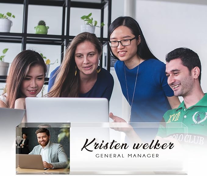 Desk Name Plate Personalized, Custom Name Plates for Desks, Office Desk Decor, Clear Acrylic Glass Block with Photo, Personalized Office Gifts for Women Men Coworkers Boss Teachers, Appreciation Gifts