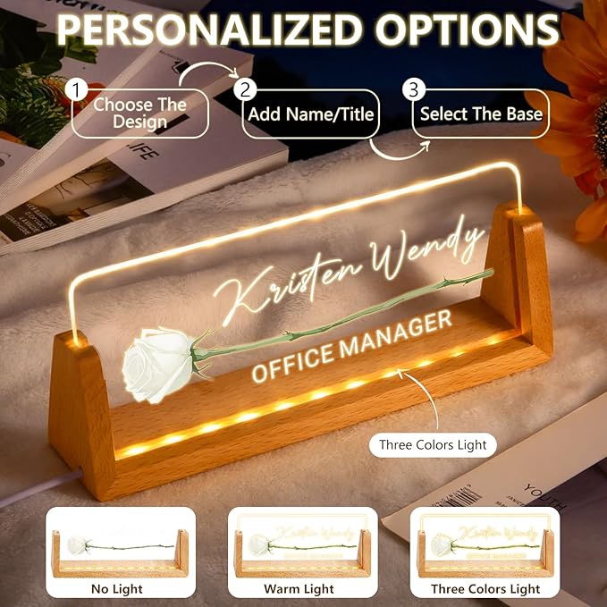 Ships Next Day, Custom Name Plate for Desk - Business Light Up Acrylic Desk Name Plate Personalized Elegant Office Gift for Boss Coworker Teacher Employee Appreciation Gift, Office Decor for Women Men