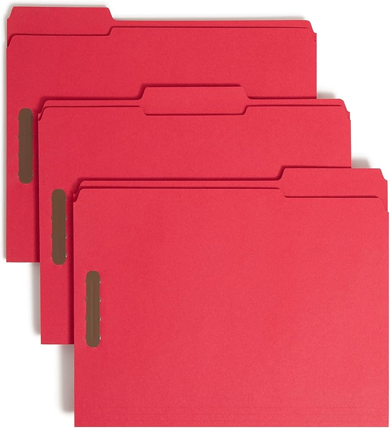 Smead Fastener File Folders, Reinforced 1/3-Cut Tabs, 2 Fasteners, Letter Size, Red, 50 per Box (12740)
