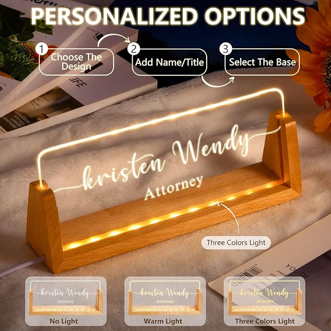Ships Next Day, Custom Name Plate for Desk - Business Light Up Acrylic Desk Name Plate Personalized Elegant Office Gift for Boss Coworker Teacher Employee Appreciation Gift, Office Decor for Women Men
