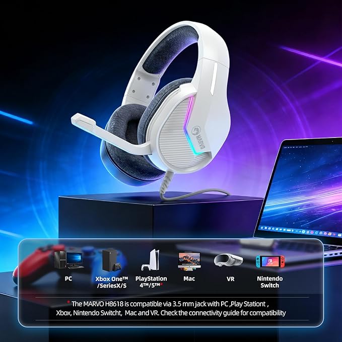 MARVO USB Gaming Headset with Mic, Wired Headphone with 7.1 Surround Sound, Noise Canceling Gaming Headphones for PC, PS5/PS4, Laptop, Mac, Nintendo- H8618