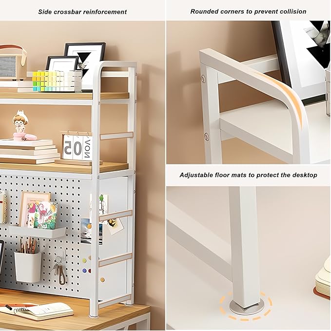 2-Tier Desktop Bookshelf Hutch - Metal Desk Shelf Bookcase with Desk Pegboard Countertop Storage Organizer Rack for Dorm or Office (A, 70cm/27.5in)