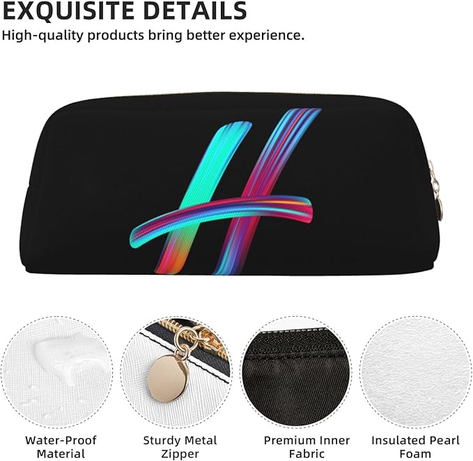 Cute Initial Pencil Case for Kids Simple Leather Pencil Pouch for Boys Girls Letter Design Pencil Box Pen Bag Pencil Pouch Office Stationery Organizer, Rainbow Letter H