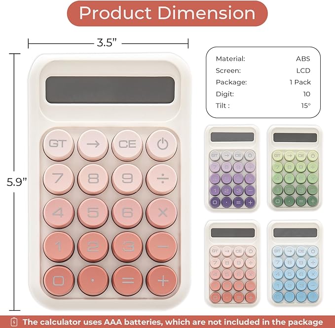 Y YOMA 1 Pack Mechanical Switch Calculator with 10 Digit Large LCD Display Big Button, Mini Cute Desktop Calculator 4 Function Basic Calculators for School Home Office Business, Cute Pink