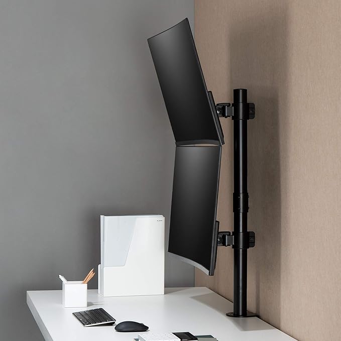 AVLT 38" Vertical Ultrawide Monitor Mount Stand Two Stacked 26.5 lbs Screens on Heavy-Duty Pole Save Workspace with Fine-Tune Height Tilt Swivel Rotate Adjustment C-clamp and Grommet Mounting Base